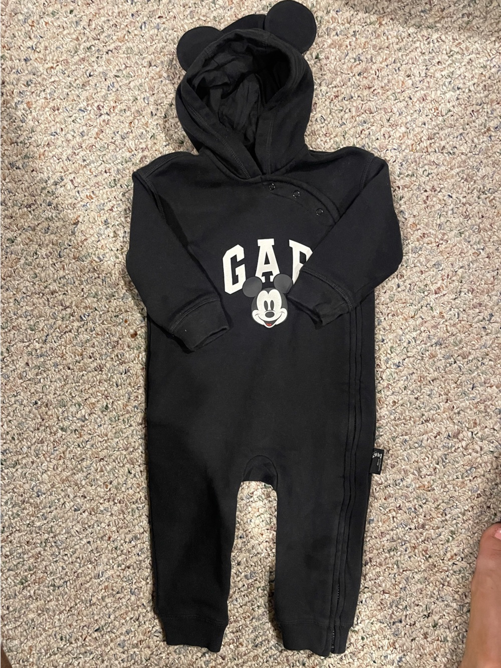 GAP Black Hooded Romper with Mickey Graphic